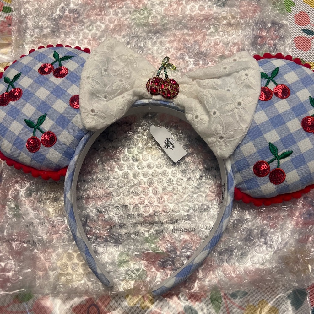 Baublebar Mickey Mouse Ears Cherry Embroidered Gingham Headband with Bow